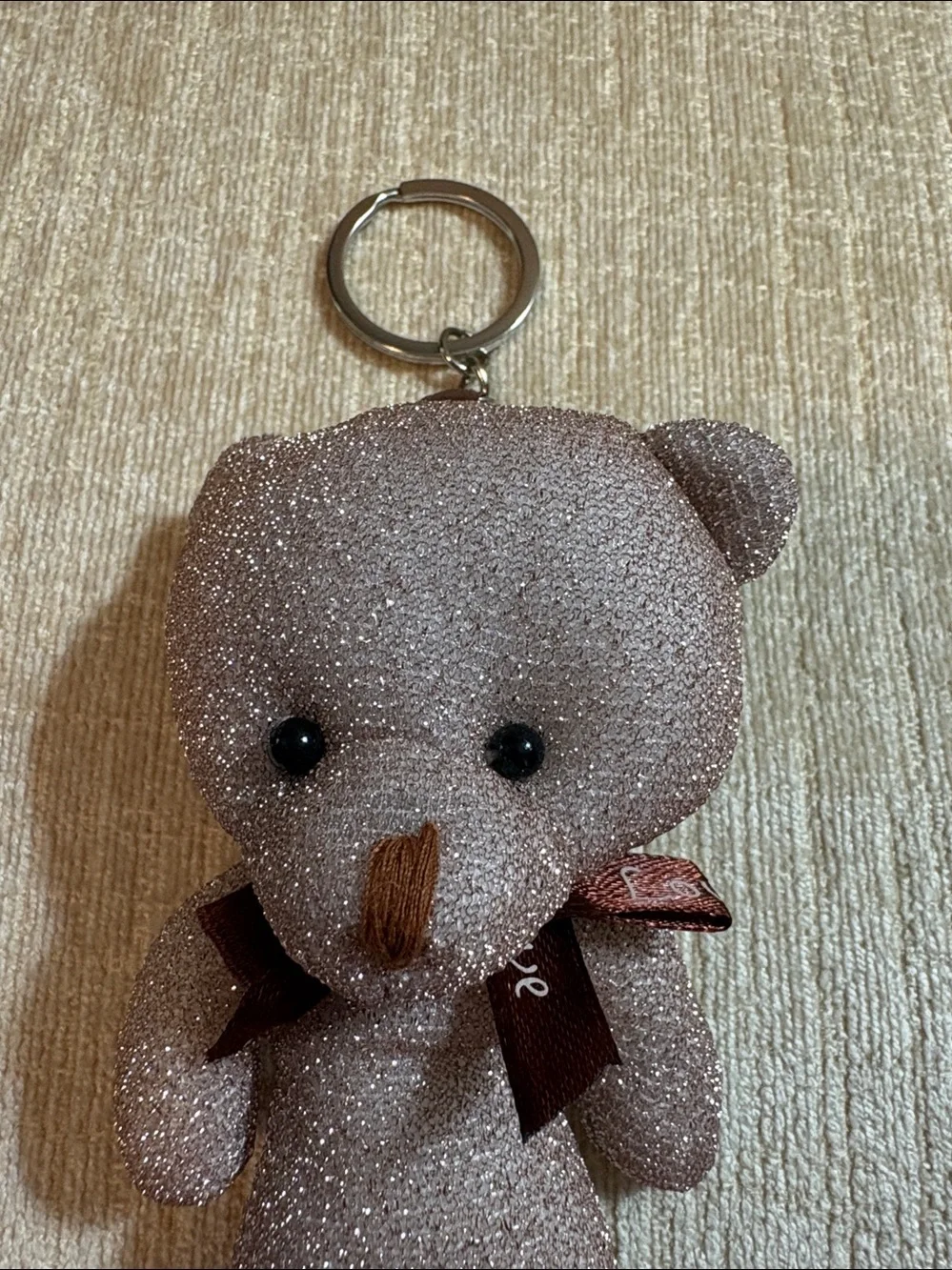 Sparkle Teddy Bear Keychain - Tan